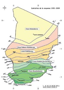 Carte des isohyètes du Tchad. 