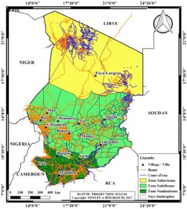 Carte des zones bioclimatiques du Tchad.