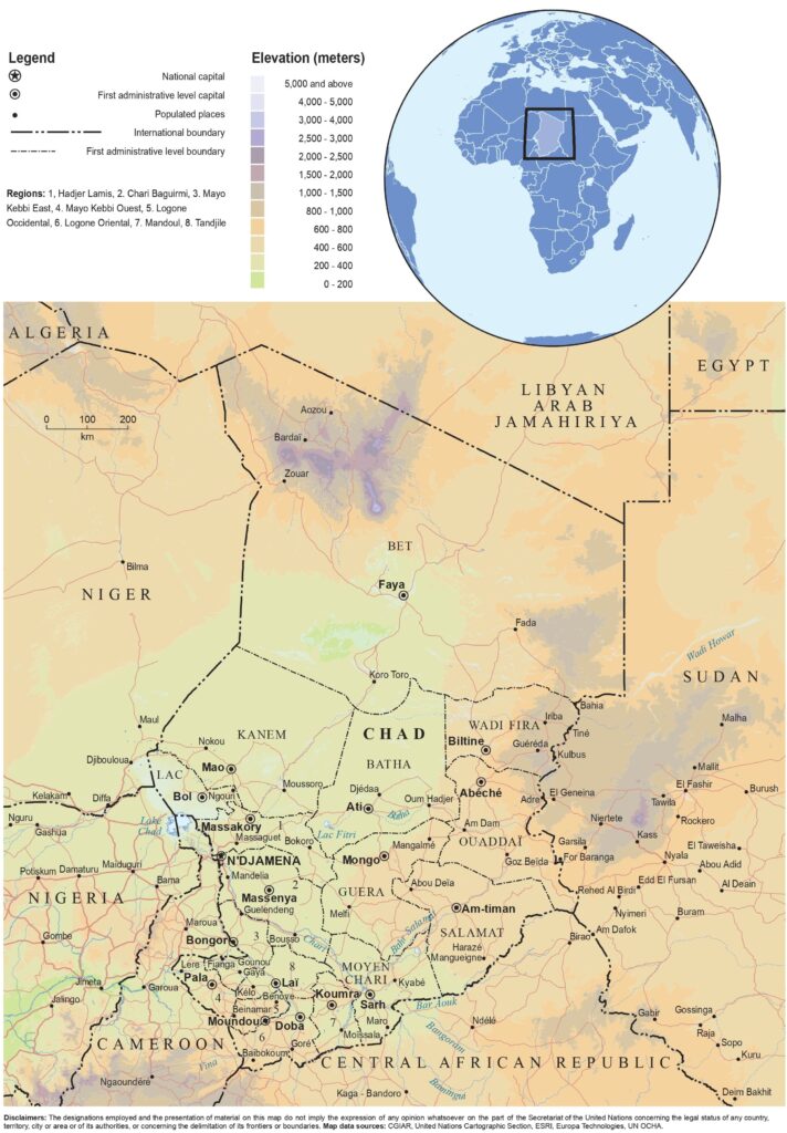 Carte physique du Tchad.