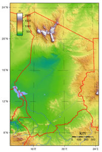 Carte topographique du Tchad.