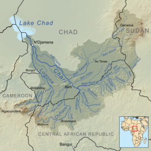 Carte du bassin versant du fleuve Chari.