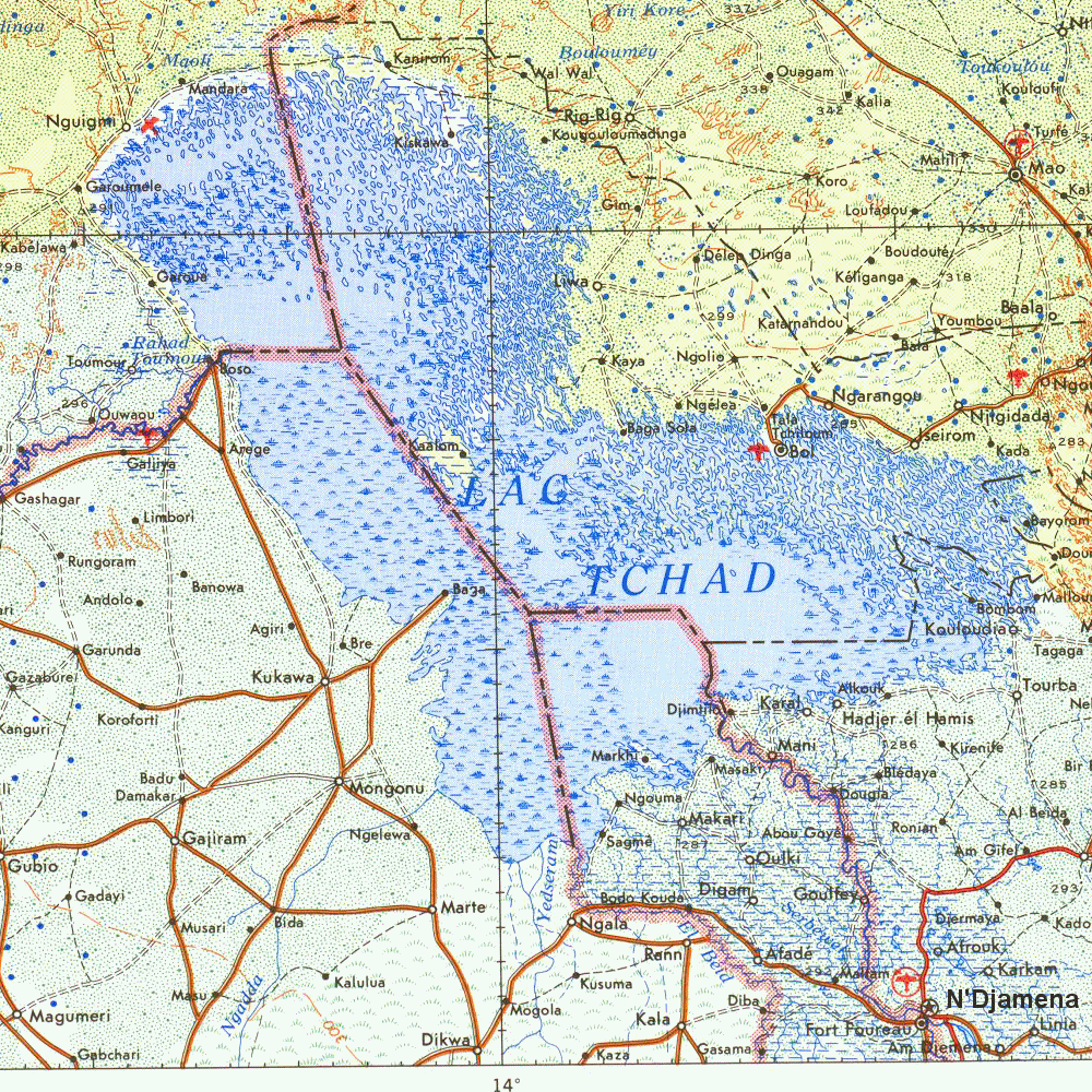Carte du lac Tchad de 1973.