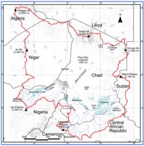 Carte montrant l'étendue du bassin du lac Tchad et les principaux pays concernés (BGR, 2010).