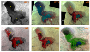 Images satellites du lac Tchad de 1963 à 2013. 