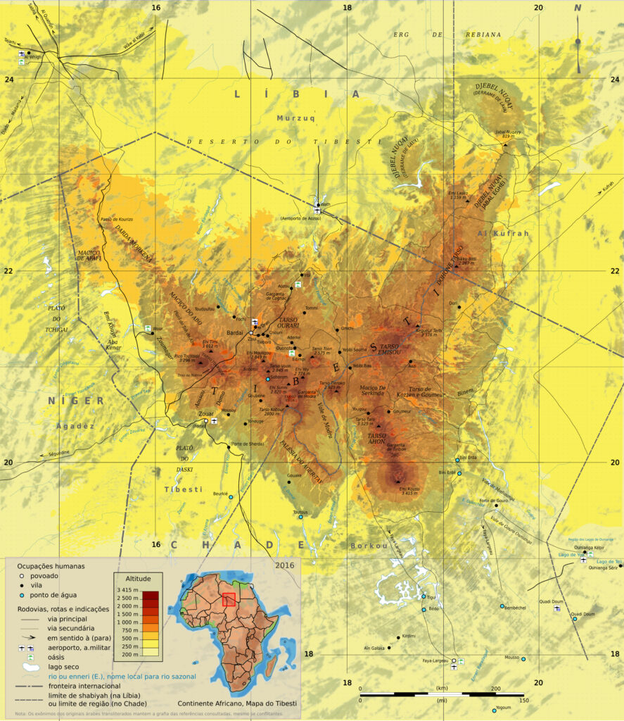 Carte du massif du Tibesti.