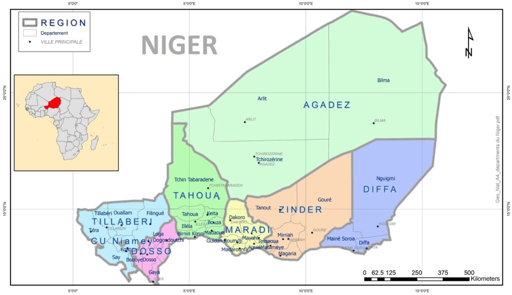 Carte politique du Niger.