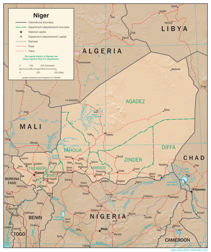 Carte physique du Niger.