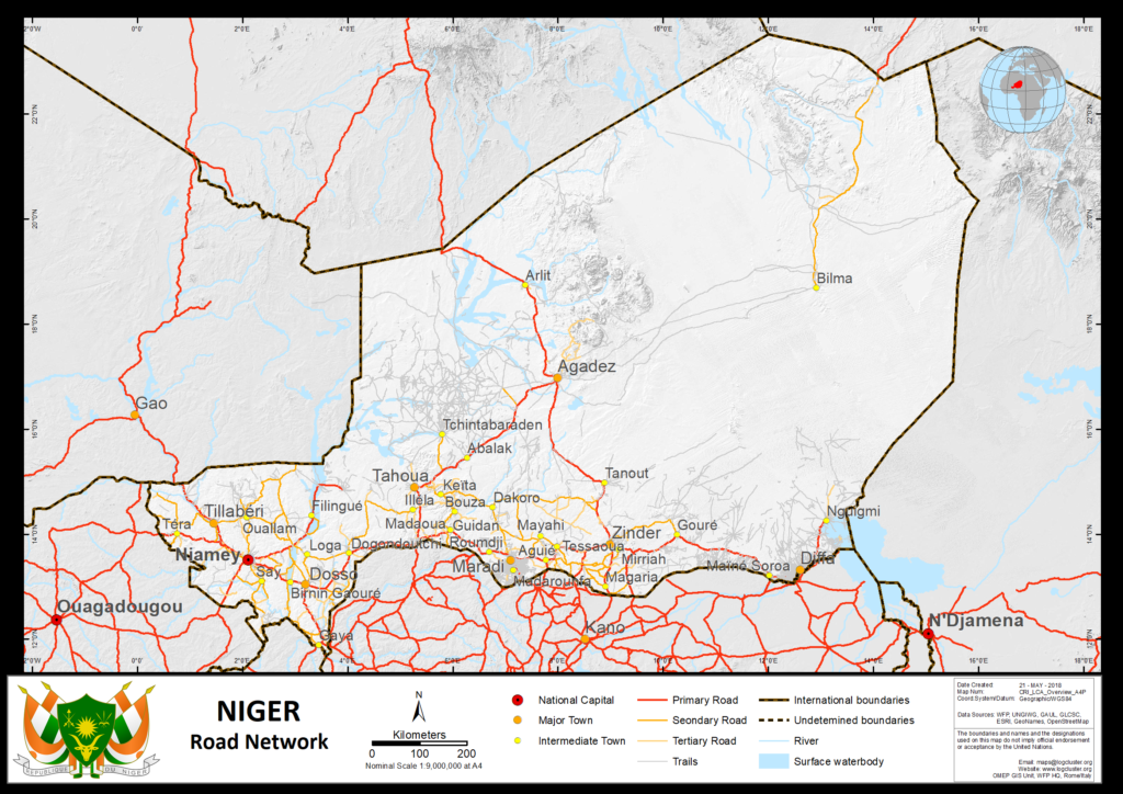 Carte routière du Niger.