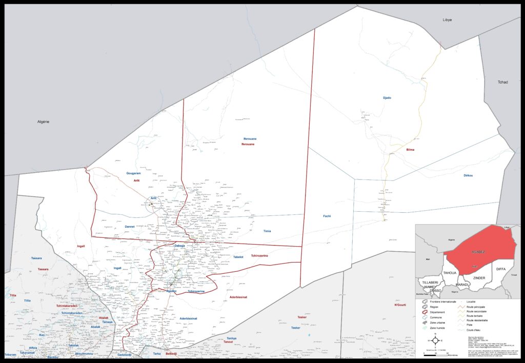 Carte de la de la région d'Agadez.