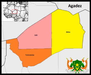 Carte des départements de la région d'Agadez jusqu'en 2011.