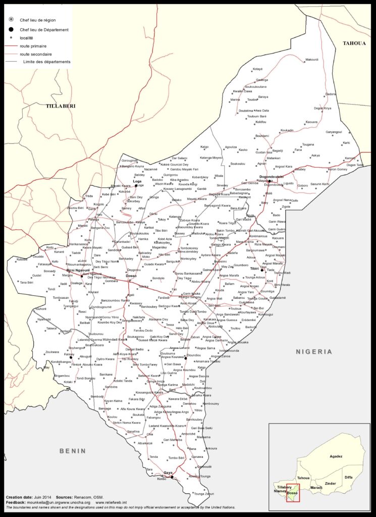 Carte de la région de Dosso.