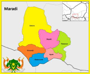 Carte des départements de la région de Maradi jusqu'en 2011.