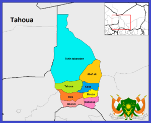 Carte des départements de la région de Tahoua jusqu'en 2011.