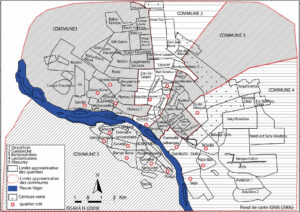 Carte des communes et quartiers de Niamey.