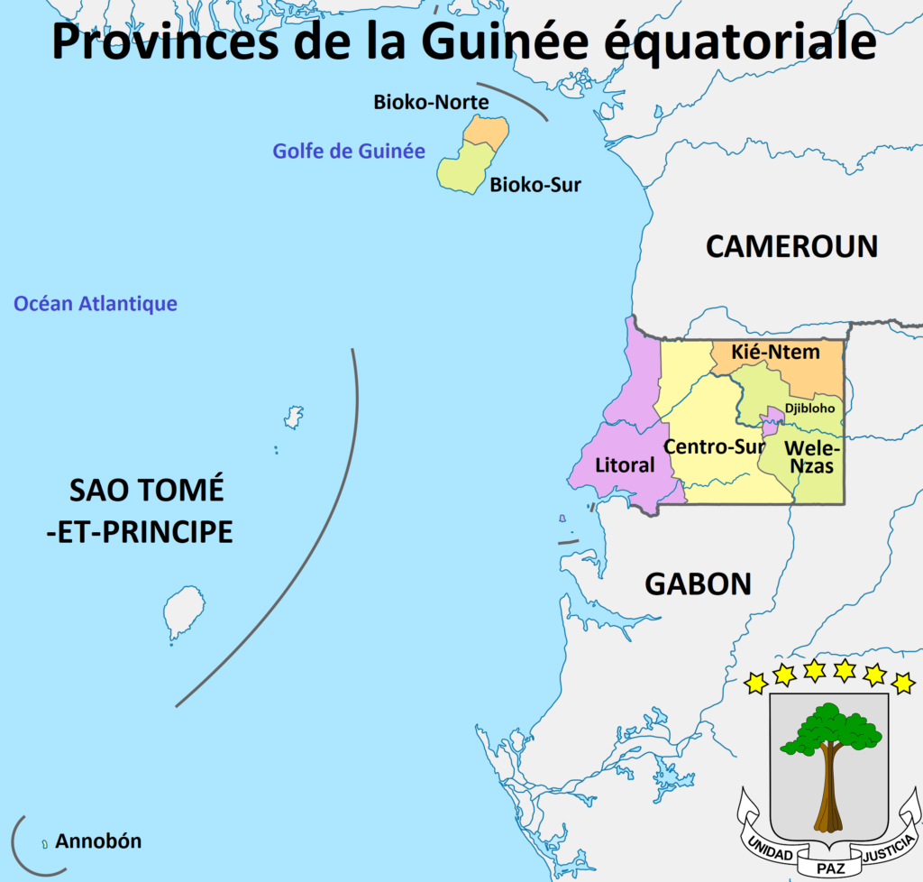 Carte des provinces de la Guinée équatoriale.