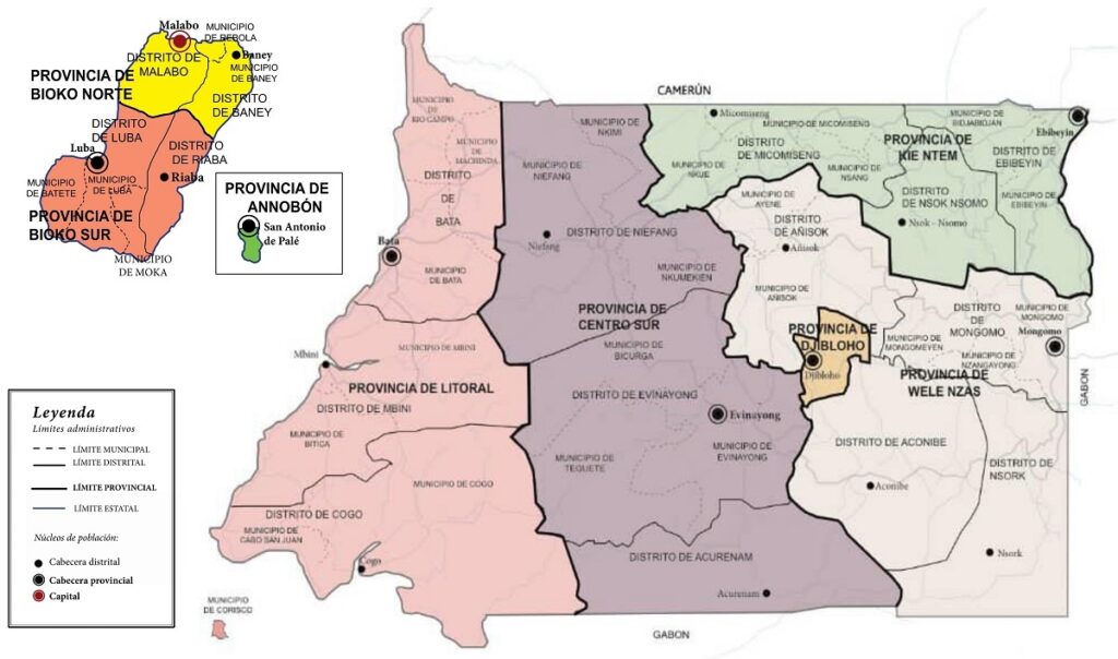 Carte politique de la Guinée équatoriale.