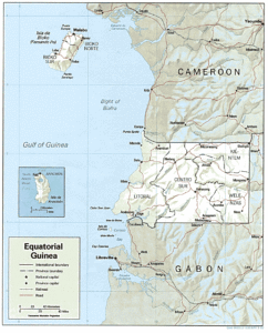 Carte du relief ombré de la Guinée équatoriale.