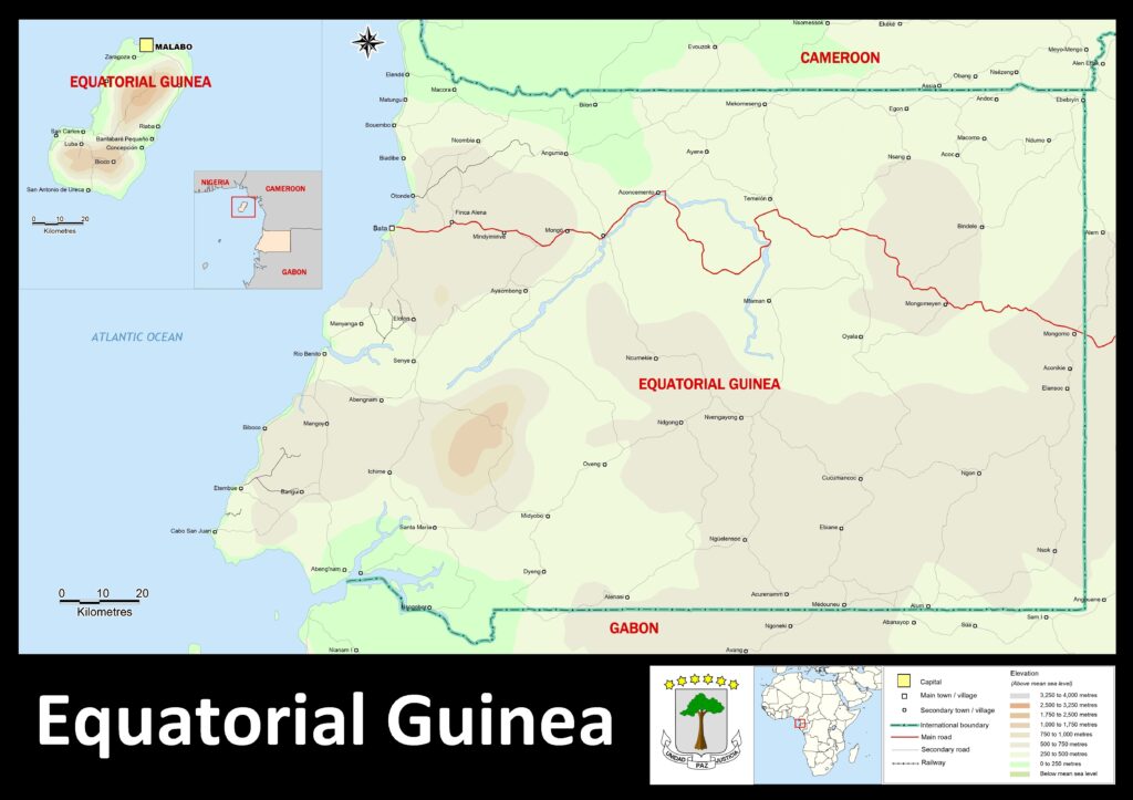 Carte routière de la Guinée équatoriale.