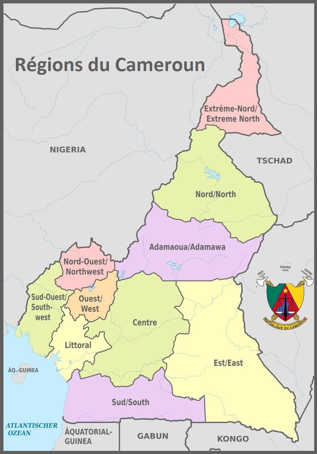 Carte des régions du Cameroun.