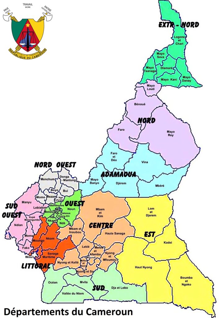 Carte des départements du Cameroun.