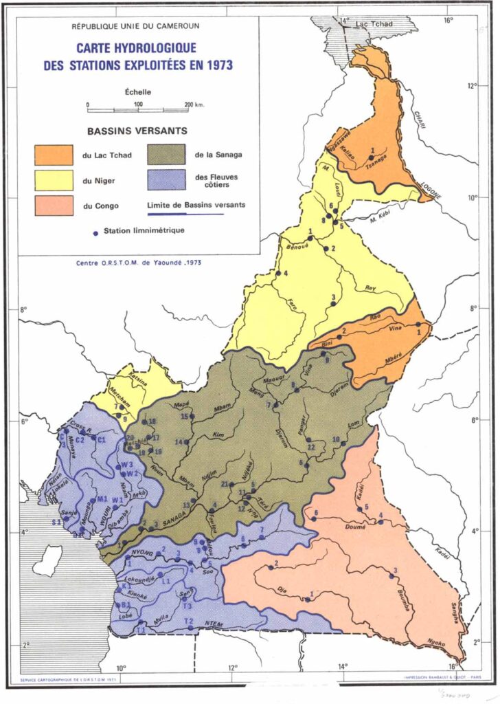 Carte hydrologique du Cameroun.