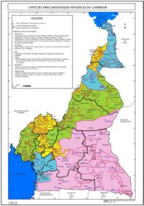 Carte des aires linguistiques nationales du Cameroun 1991.