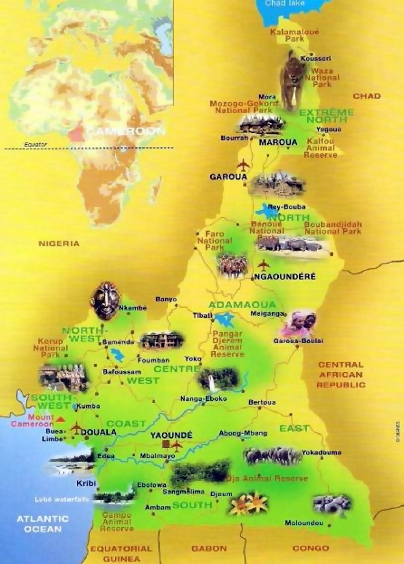 Carte touristique du Cameroun.