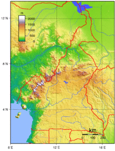 Carte topographique du Cameroun.