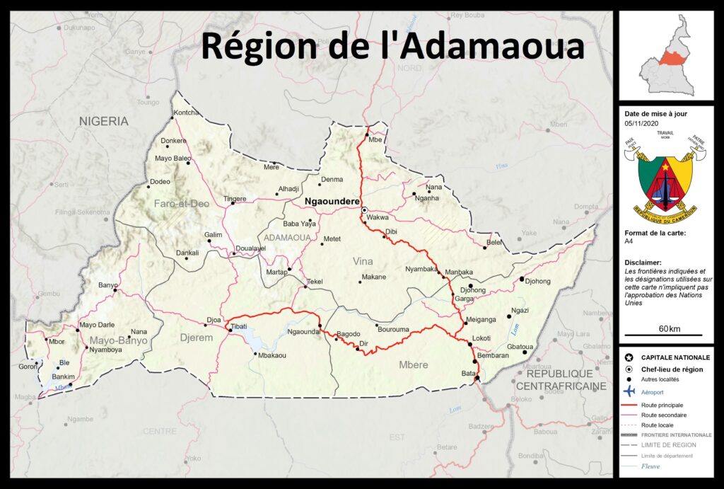 Carte de la région de l'Adamaoua.