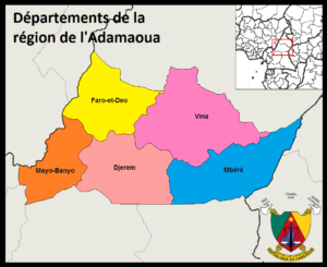 Carte des départements de la région de l'Adamaoua.