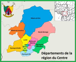 Carte des départements de la région du Centre au Cameroun.