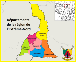 Carte des départements de la région de l'Extrême-Nord au Cameroun.