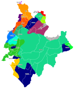 Carte des groupes ethno-linguistiques de la région du Littoral au Cameroun.