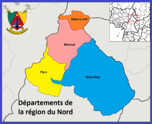 Carte des départements de la région du Nord au Cameroun.