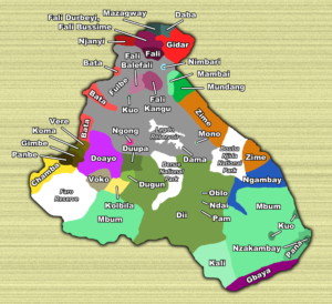Carte des groupes ethno-linguistiques de la région du Nord au Cameroun.