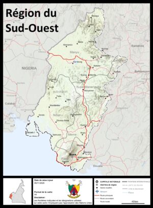 Carte de la région du Sud-Ouest, Cameroun