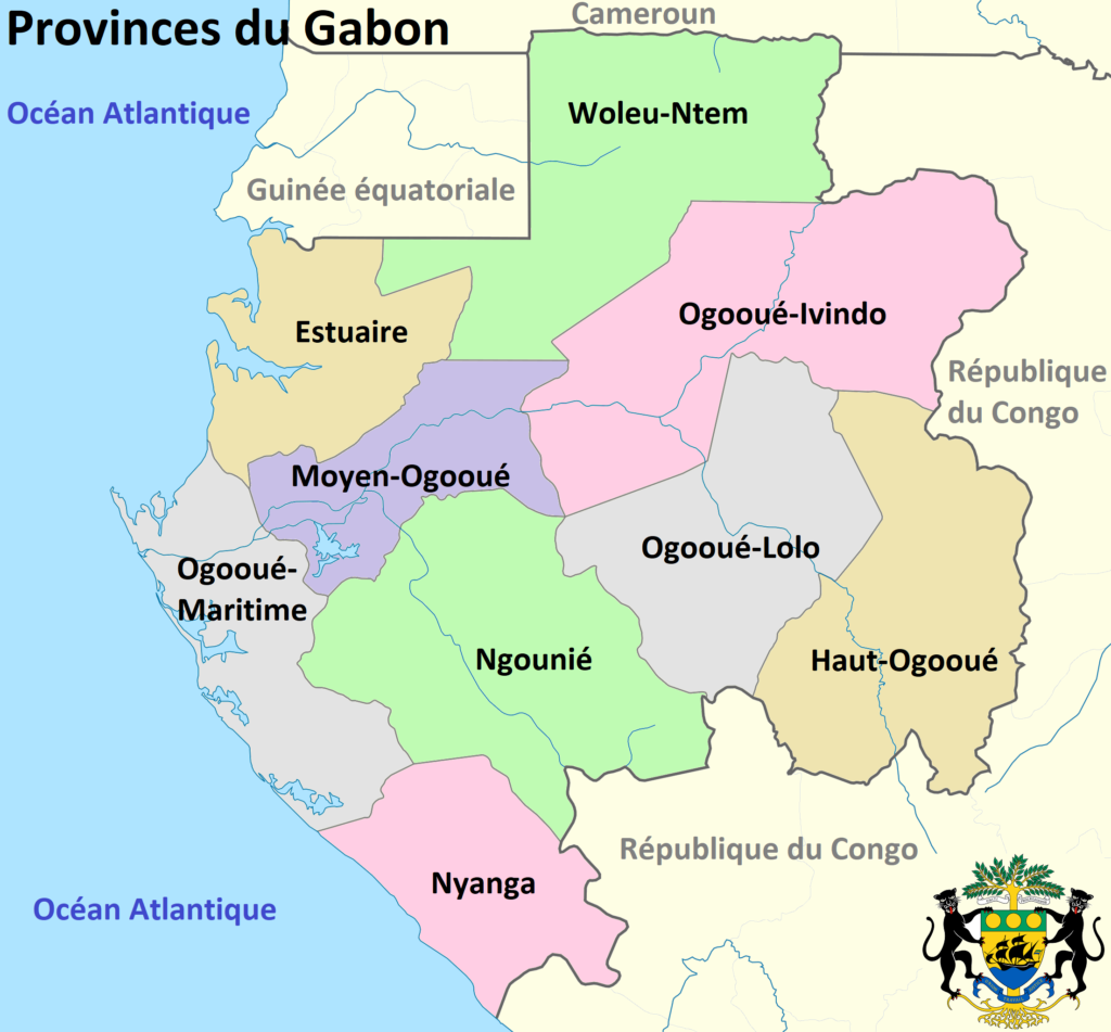 Carte des provinces du Gabon.