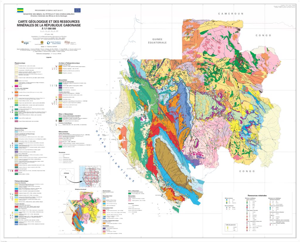 Carte géologique et des ressources minérales du Gabon.