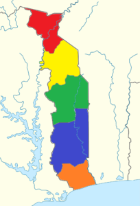 Carte vierge colorée du Togo.