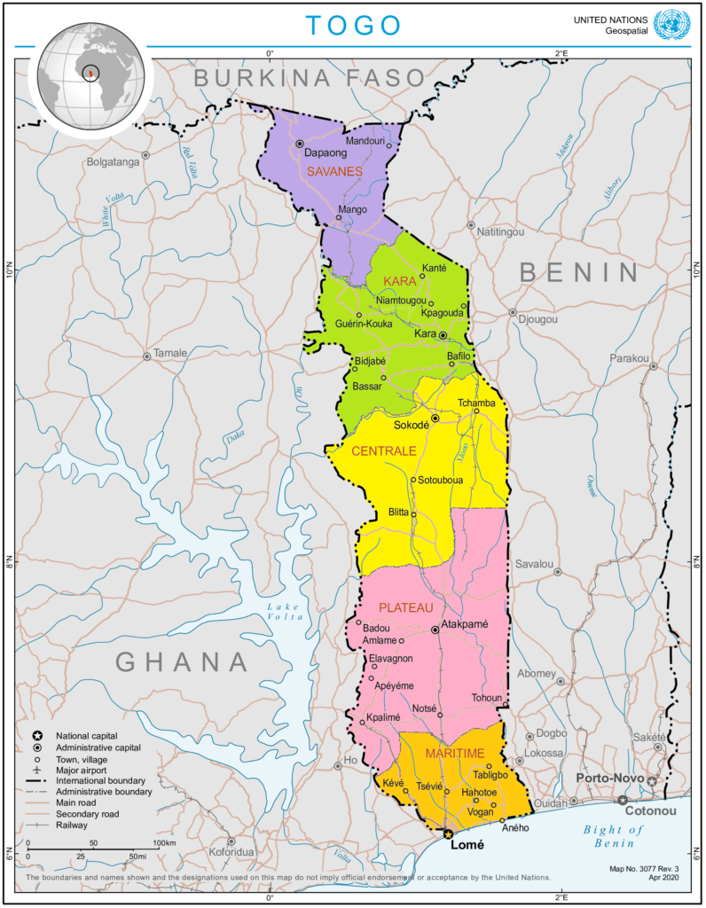 Carte des régions du Togo.