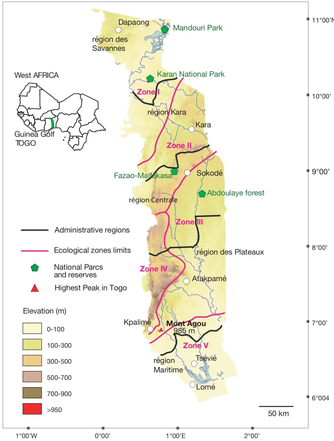 Carte physique du Togo
