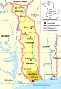 Carte de localisation de la région Maritime au Togo.