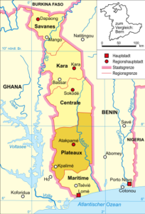 Carte de localisation de la région des Plateaux au Togo.