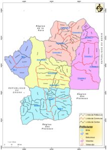 Carte politique et administrative de la région Centrale au Togo.