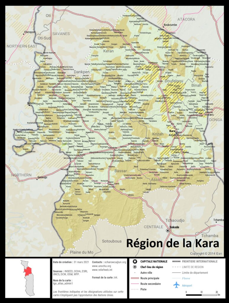 Carte de la région de la Kara.