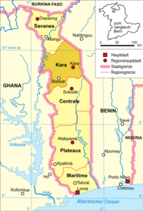 Carte de localisation de la région de la Kara au Togo.