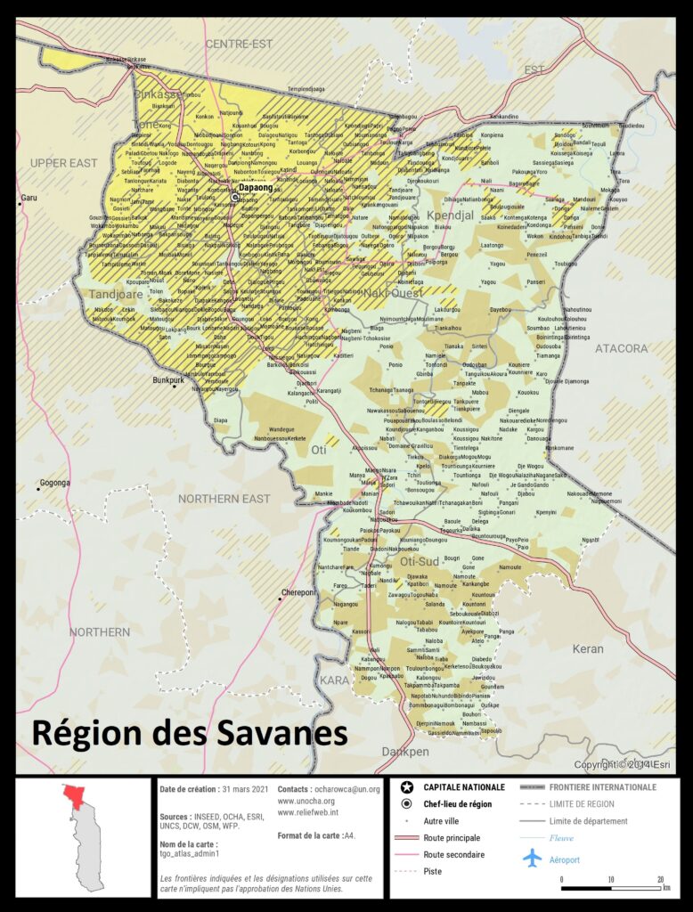 Carte de la région des Savanes, Togo.