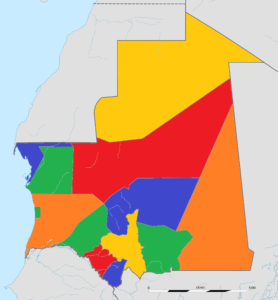Carte vierge colorée de la Mauritanie.