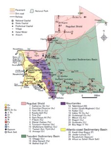 Carte des gisements minéraux de la Mauritanie.