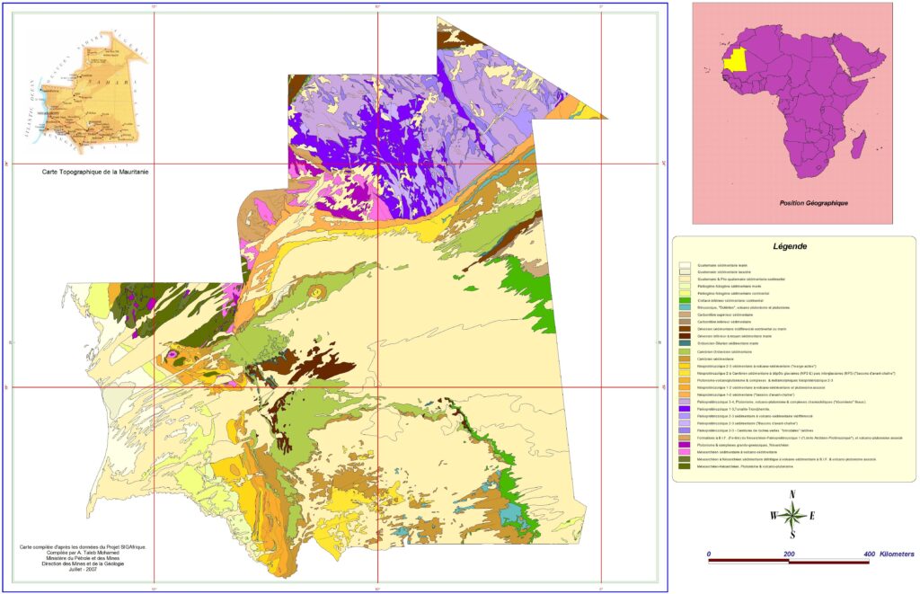 Carte géologique de la Mauritanie.